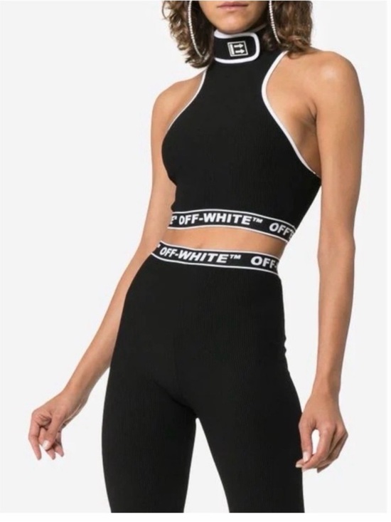 Off-White Pants - Off-White Black Ribbed Crop Halter with White Logo Trim and Leggins S no tags